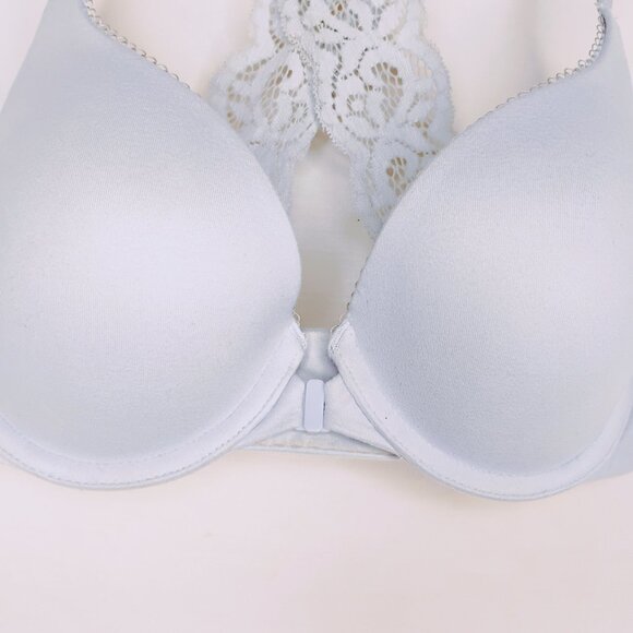 Victoria's Secret Bra Push Up Padded Comfy Front Close Lace Racer Gray Blue 32C - Picture 6 of 16